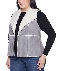 Belldini Plus Black Label Sherpa-Trim Vest Sweater