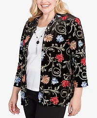 Alfred Dunner Petite Jet Setter Rich Velvet Floral 2 1 Collar Top