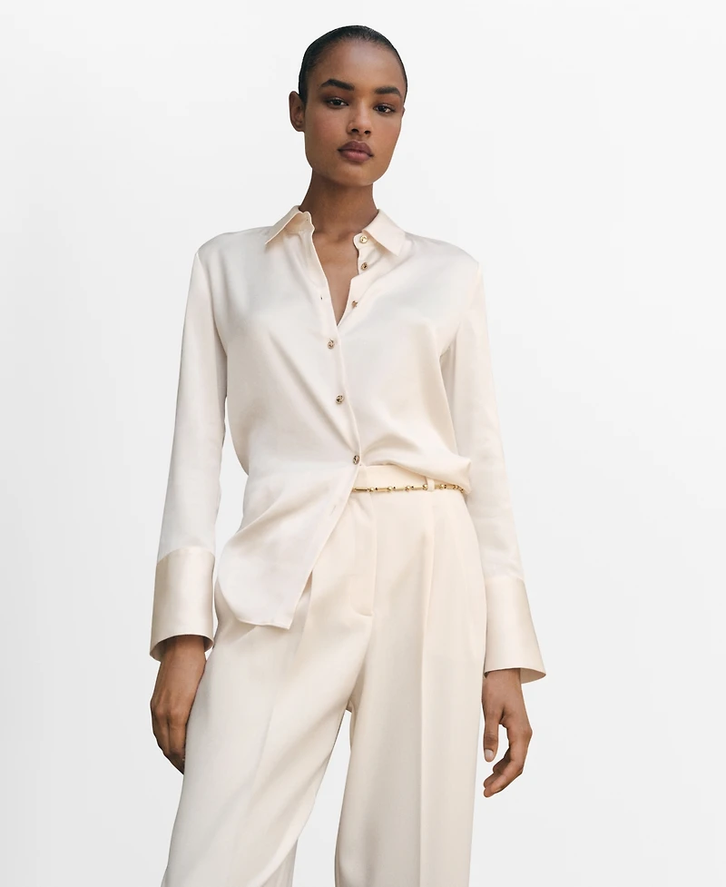 Mango Women's Satin Finish Flowy Shirt