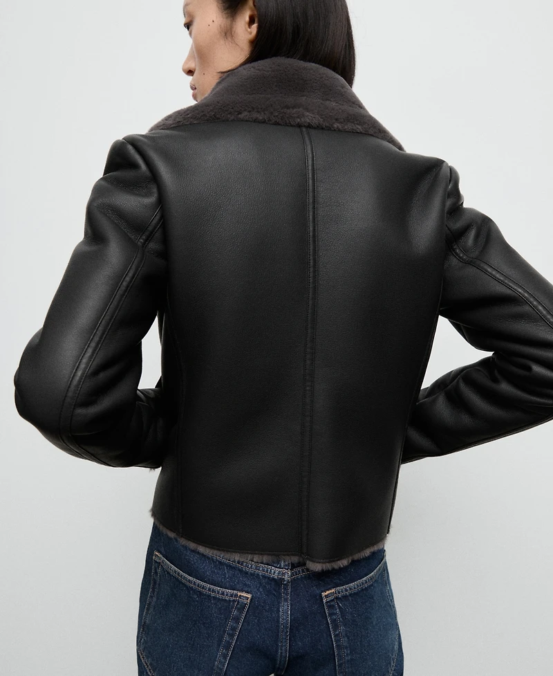 Mango Women's Fur-Effect Biker Jacket