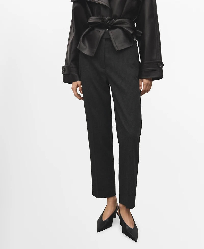 Mango Women's Slim Cropped Pinstripe Pants