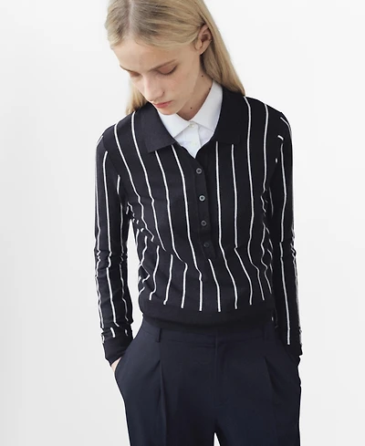 Mango Women's Striped Polo-Neck Sweater
