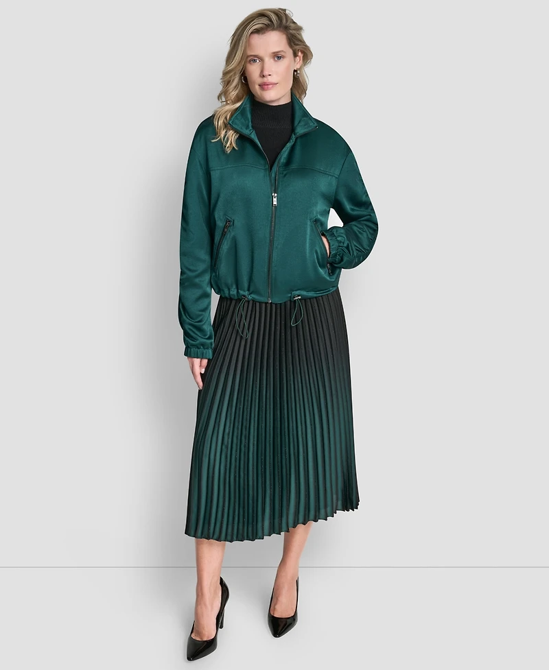 Dkny Women's Long Sleeve Ruched Cropped Bomber Jacket