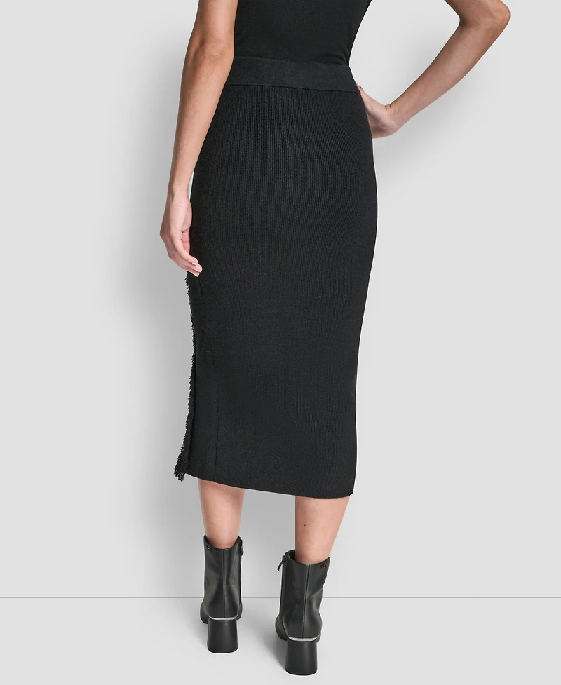 Dkny Women's Fringe Detail Bodycon Midi Sweater Skirt