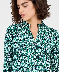 Ak Anne Klein Petite Ruffled-Neck Smocked-Cuff Top