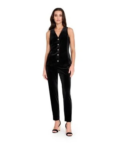 Tahari Asl Womens Collarless Velvet Vest Velvet Ankle Pants