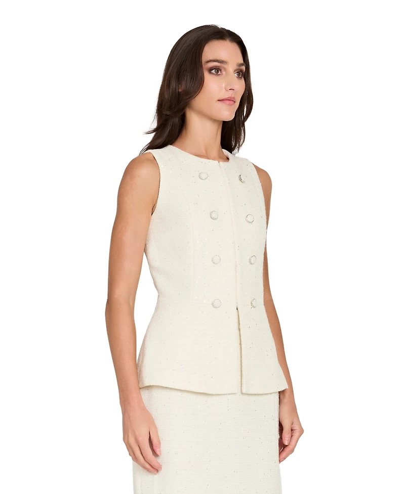 Tahari Asl Women's Collarless Cropped Boucle Vest