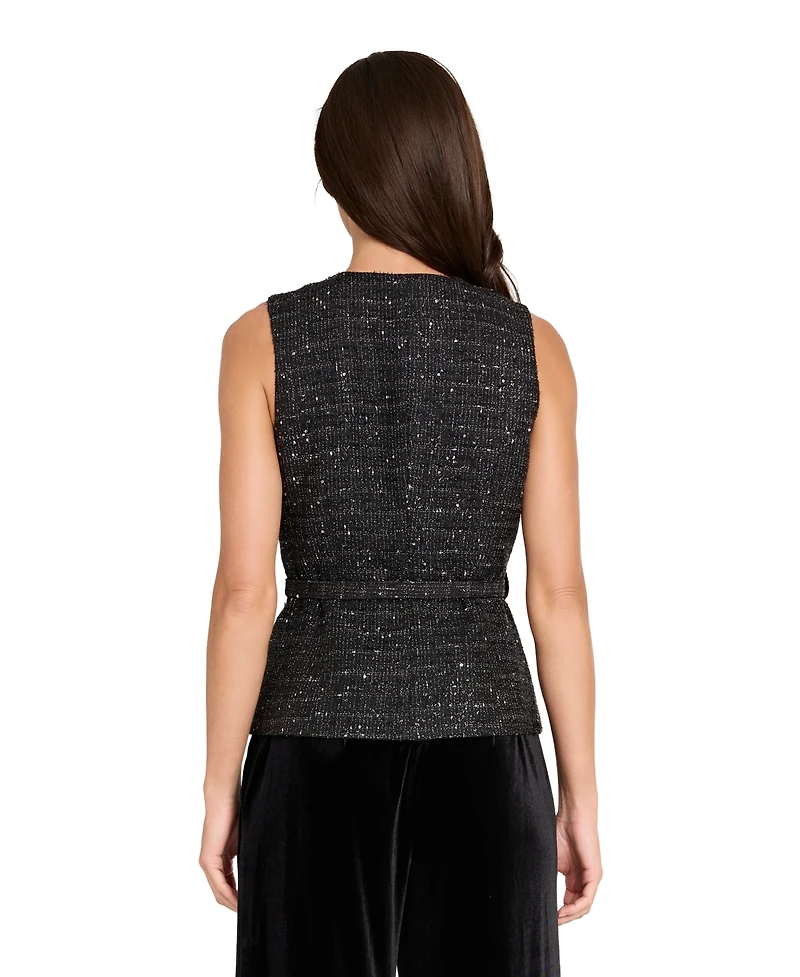 Tahari Asl Women's Boucle Rhinestone Trim Vest Top