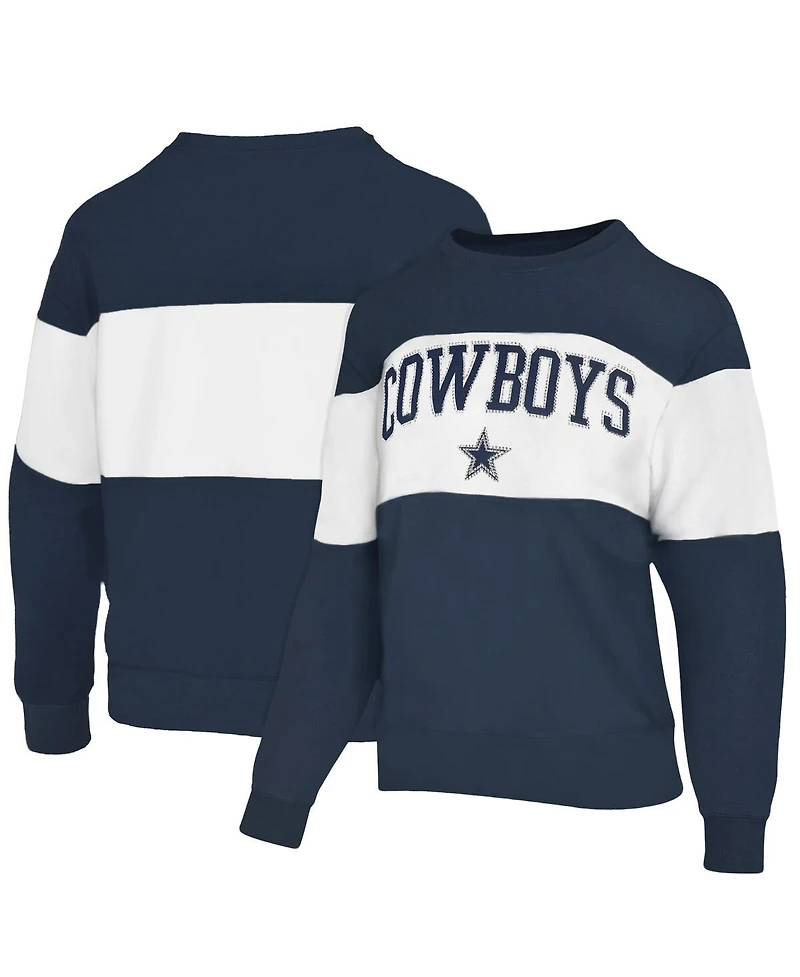 Lauren James Women's Navy Dallas Cowboys Bling Color Block Terry Sweatshirt