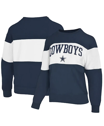 Lauren James Women's Navy Dallas Cowboys Bling Color Block Terry Sweatshirt