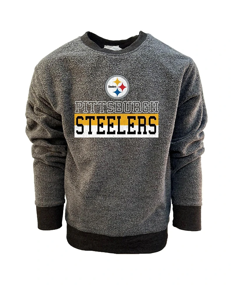 Wes & Willy Big Boys and Girls Black Pittsburgh Steelers Reversible Fleece Pullover Sweatshirt