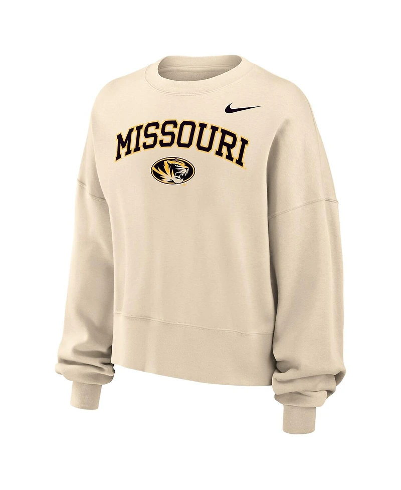 Nike Women's Natural Missouri Tigers Phoenix Fleece Oversized Cropped Sweatshirt