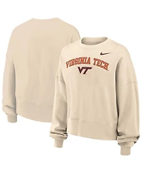 Nike Women's Natural Virginia Tech Hokies Phoenix Fleece Oversized Cropped Sweatshirt