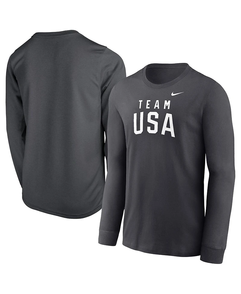 Nike Big Boys and Girls Anthracite Team Usa Legend Long Sleeve T-Shirt