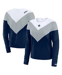 Wear by Erin Andrews Women's Navy Dallas Cowboys Plus Chevron Tri-Blend Long Sleeve T-Shirt