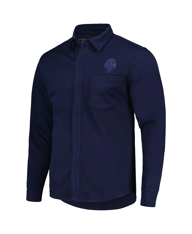Antigua Men's Navy Seattle Sounders Fc Streamer Diamond Button-Up Shacket