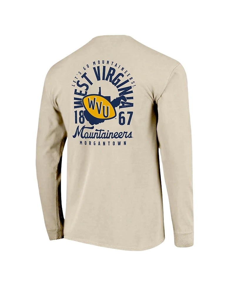 Image One Men's Natural West Virginia Mountaineers Comfort Colors Mascot Overlay Long Sleeve T-Shirt
