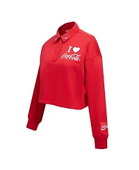 Freeze Max Women's Red Coca-Cola Ice Cold Long Sleeve Cropped Polo Shirt