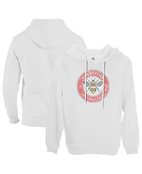 1863FC Men's White Brentford Fc Color Badge Fleece Pullover Hoodie Sweatshirt