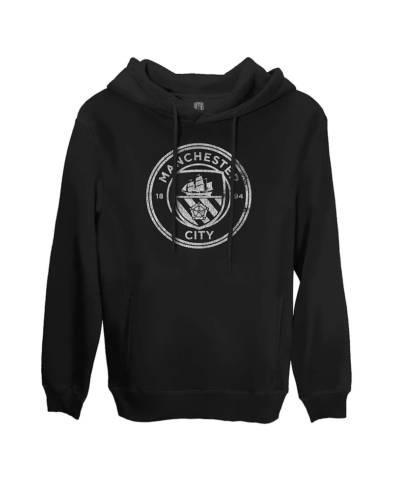 1863FC Men's Black Manchester City Monochrome Badge Fleece Pullover Hoodie
