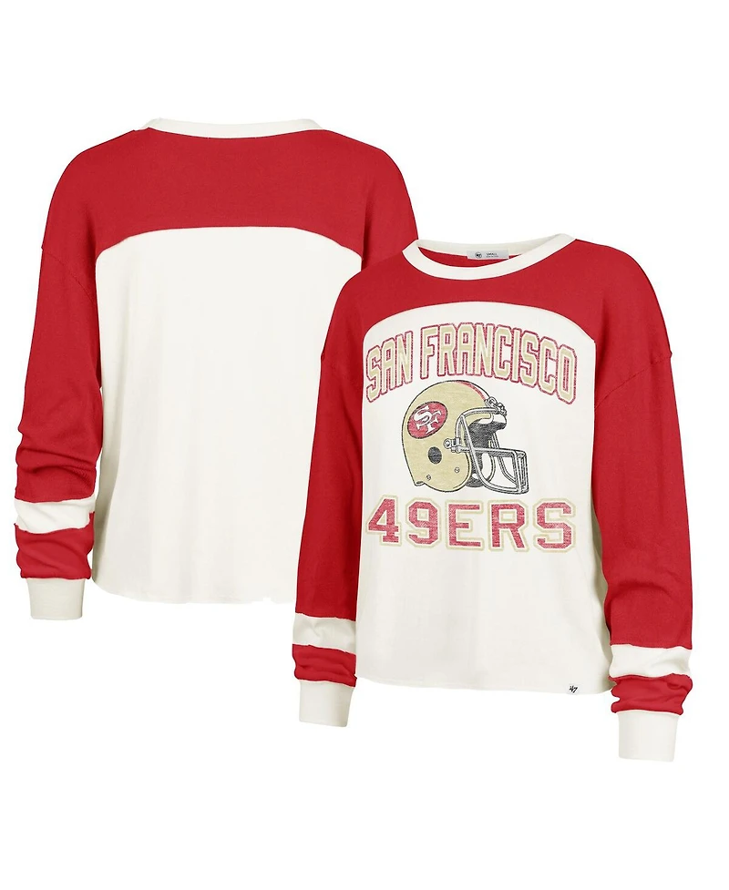 '47 Brand Women's Cream San Francisco 49ers Double Header Curve Toni Long Sleeve T-Shirt