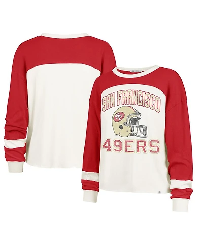 '47 Brand Women's Cream San Francisco 49ers Double Header Curve Toni Long Sleeve T-Shirt