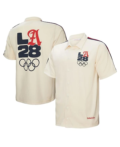 Mitchell & Ness Men's Cream LA28 Button-Up Shooting Shirt