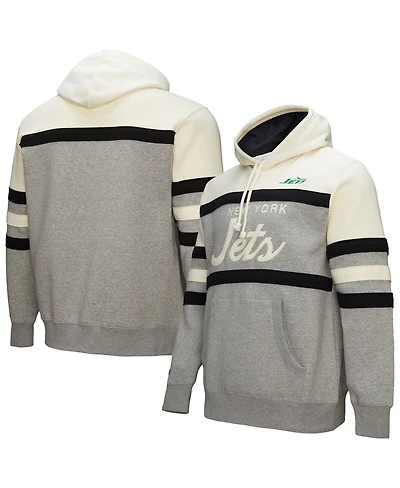Mitchell & Ness Men's Heather Gray New York Jets Head Coach Vintage Logo Pullover Hoodie