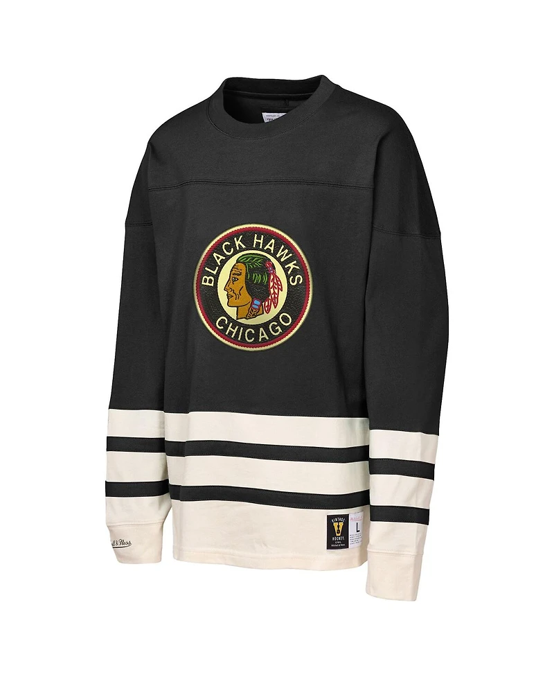 Mitchell & Ness Big Boys and Girls Black Chicago Blackhawks Chainstitch Heavyweight Long Sleeve Top