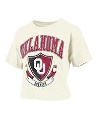 Pressbox Women's Cream Oklahoma Sooners Buckler Vintage Cropped T-Shirt