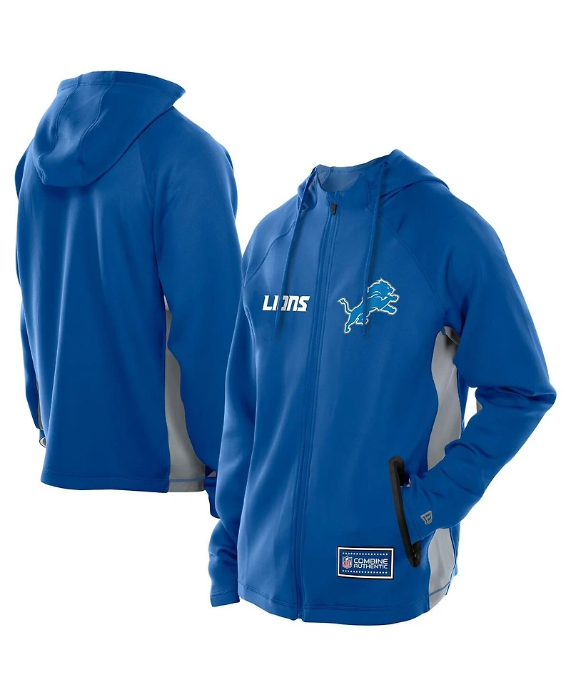 New Era Men's Blue Detroit Lions Combine Authentic Raglan Scuba Full-Zip Hoodie