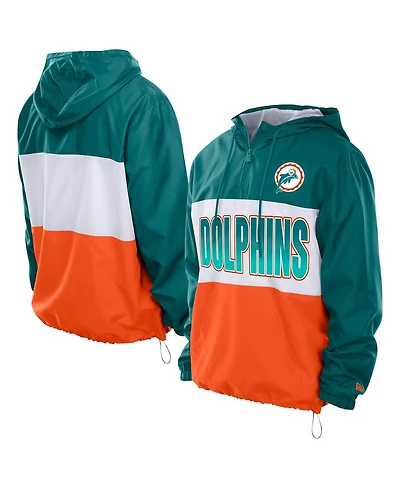 New Era Men's Aqua Miami Dolphins Ripstop Quarter-Zip Hooded Windbreaker
