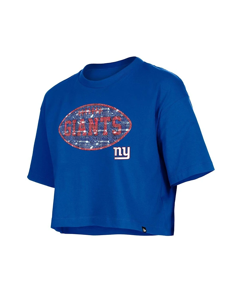 New Era Girls Royal New York Giants Flip Sequin Boxy T-Shirt