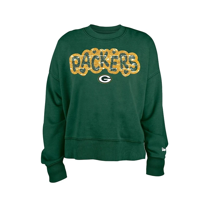 New Era Girls Green Bay Packers Flip Sequin Sweatshirt