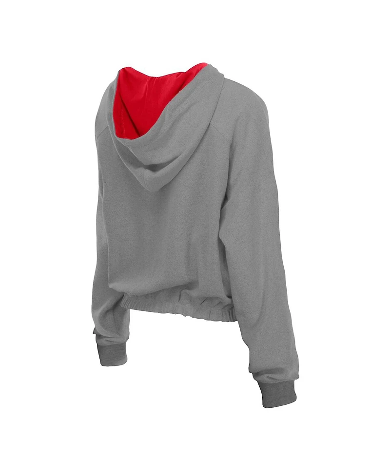 New Era Women's Heather Gray St. Louis Cardinals Reversed Out French Terry Quarter-Zip Banded Crop Hoodie