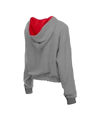 New Era Women's Heather Gray St. Louis Cardinals Reversed Out French Terry Quarter-Zip Banded Crop Hoodie