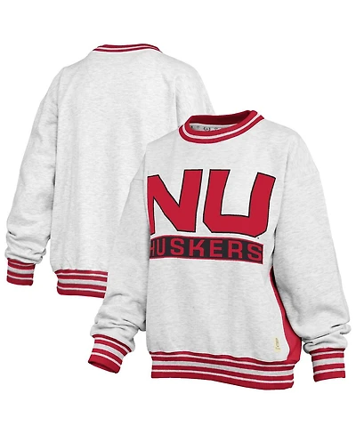 Pressbox Women's Heather Gray/Scarlet Nebraska Huskers Endzone Crewneck Sweatshirt