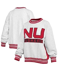 Pressbox Women's Heather Gray/Scarlet Nebraska Huskers Endzone Crewneck Sweatshirt