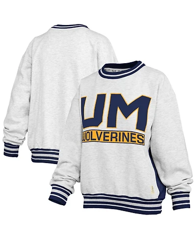 Pressbox Women's Heather Gray/Navy Michigan Wolverines Endzone Crewneck Sweatshirt