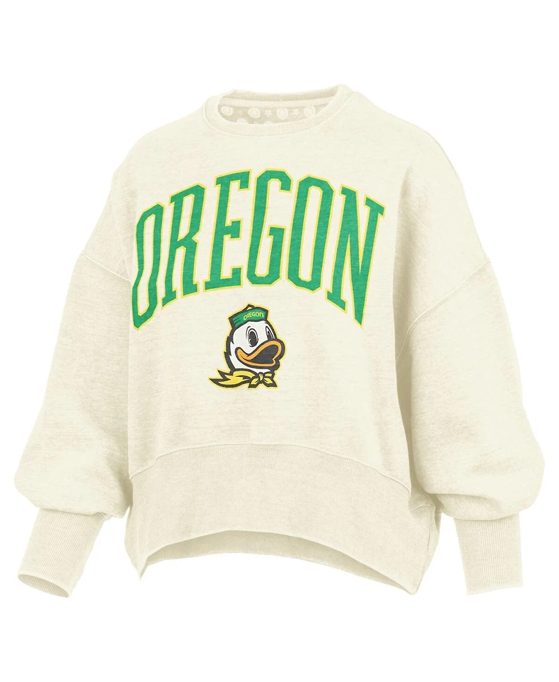 Pressbox Women's Natural Oregon Ducks Oversized Waist-Length Crewneck Sweatshirt