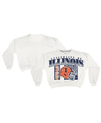 Pressbox Women's White Illinois Fighting Illini Oversized Janice Retro Waist-Length Sweatshirt