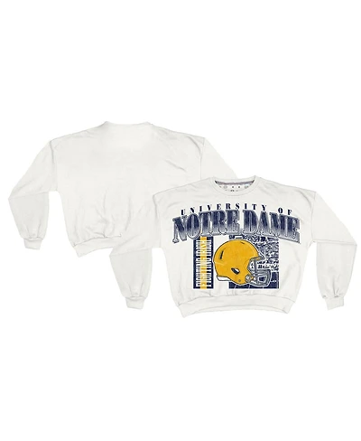 Pressbox Women's White Notre Dame Fighting Irish Oversized Janice Retro Waist-Length Sweatshirt