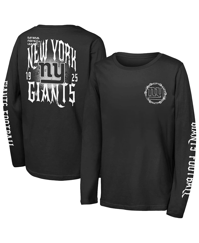 Outerstuff Big Boys and Girls Black New York Giants Rumble Long Sleeve T-Shirt