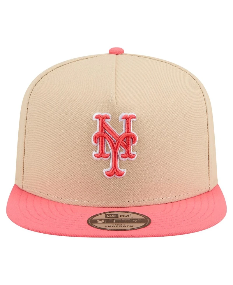 New Era Men's Light Beige/Coral New York Mets Color Pack A-Frame 9FIFTY Snapback Hat