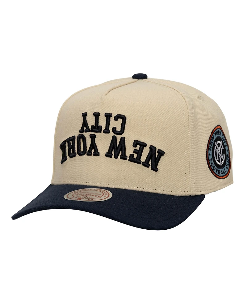 Mitchell & Ness Men's Cream/Navy New York City Fc Upside Down Pro Pinch Snapback Hat