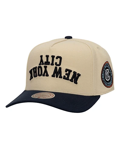 Mitchell & Ness Men's Cream/Navy New York City Fc Upside Down Pro Pinch Snapback Hat