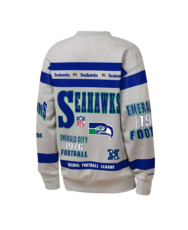Mitchell & Ness Big Boys and Girls Gray Seattle Seahawks Throwback All-Over Print Fleece Sweatshirt