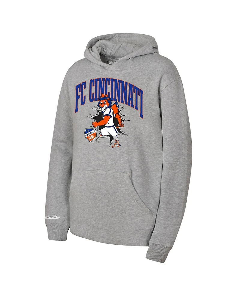 Mitchell & Ness Big Boys and Girls Heather Gray Fc Cincinnati Mascot Break Out Pullover Hoodie