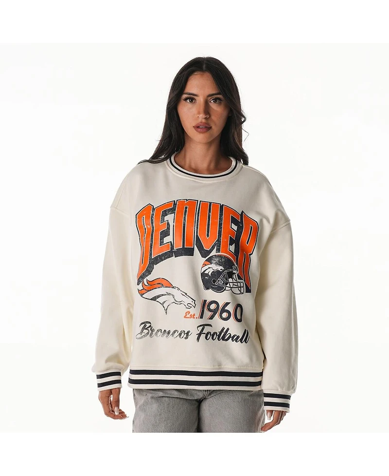 The Wild Collective Women's Cream Denver Broncos Oversized Vintage French Terry Sweatshirt