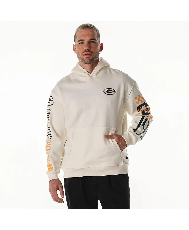The Wild Collective Men's and Women's Cream Green Bay Packers Stacked Graphic Sleeve Fleece Hoodie